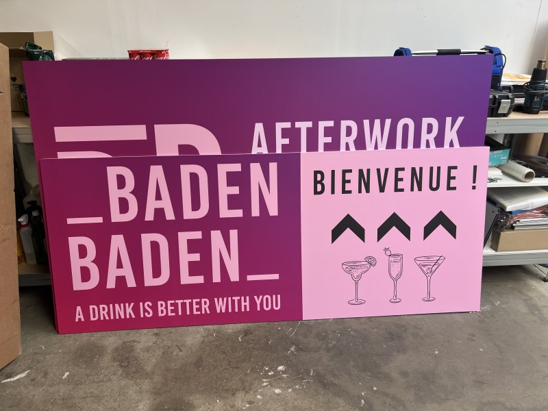 Conception de panneaux pour le restaurant Baden Baden à Tignieu-Jameyzieu près de Lyon.