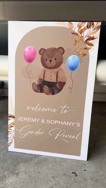 Panneau pour une gender reveal party