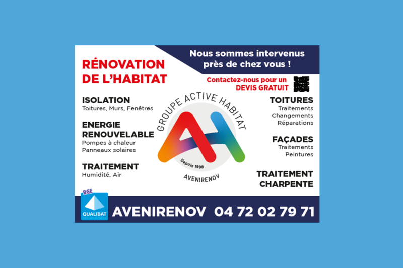  panneau publicitaire pour AVENIRENOV à Pusignan près de Lyon